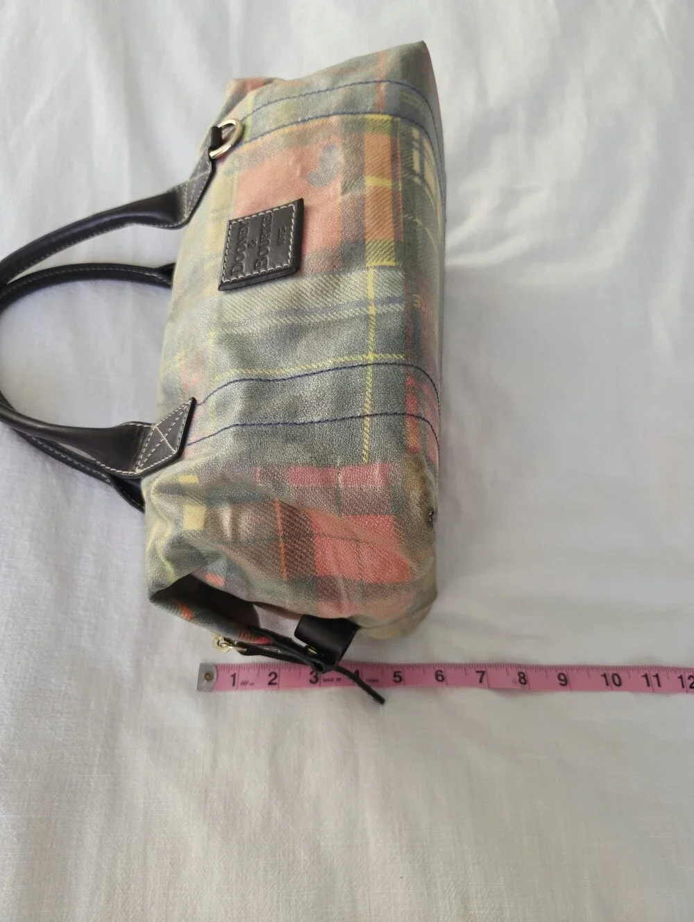 Vintage Dooney & Bourke Plaid Ladybug Madras Plaid Satchel, 1975